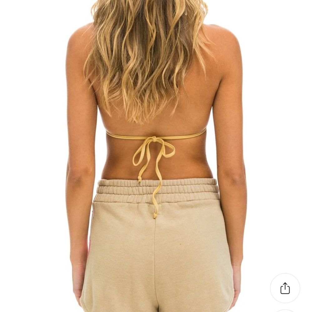 Aviator Nation Tan Athletic Shorts with Pink Lightning Bolt - Picture 2 of 6